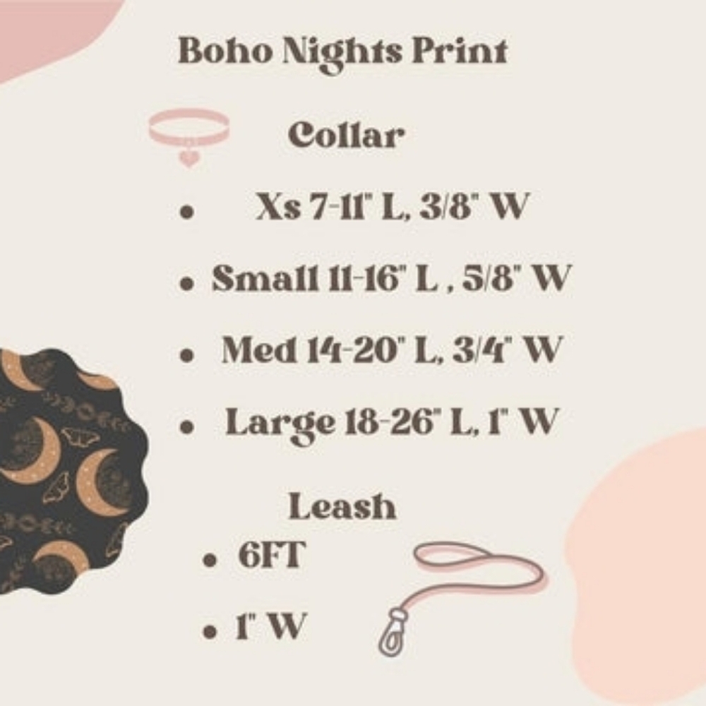 Moon And Moths Celestial Dog Collar- Boho Nights Dog Collar- Nylon Dog Collar - Picture 8 of 9
